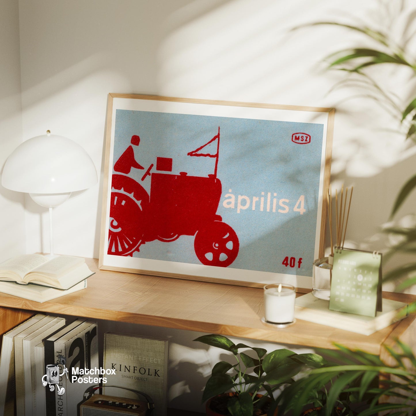 Red Tractor - vintage matchbox label print - office wall