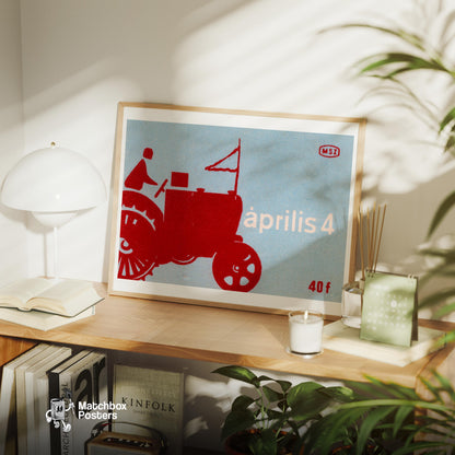 Red Tractor - vintage matchbox label print - office wall