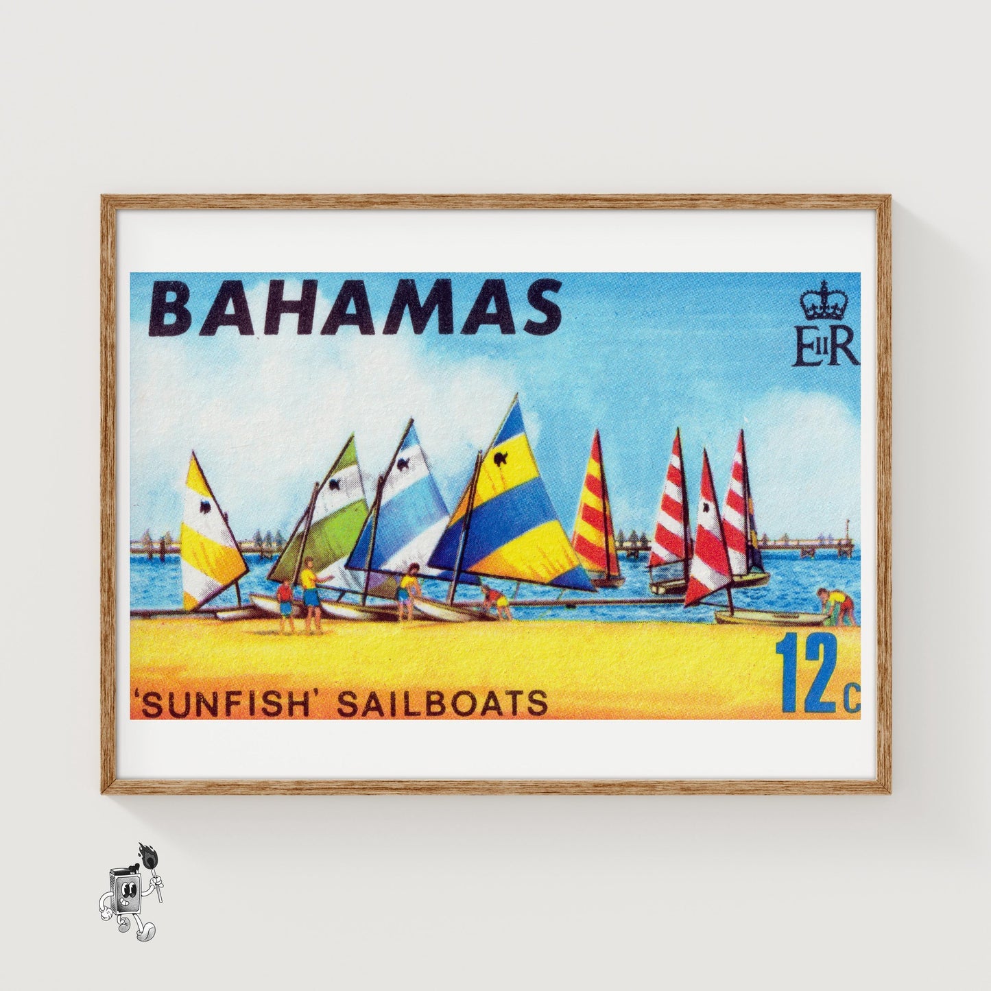 Colorful Sailboats - vintage matchbox label print