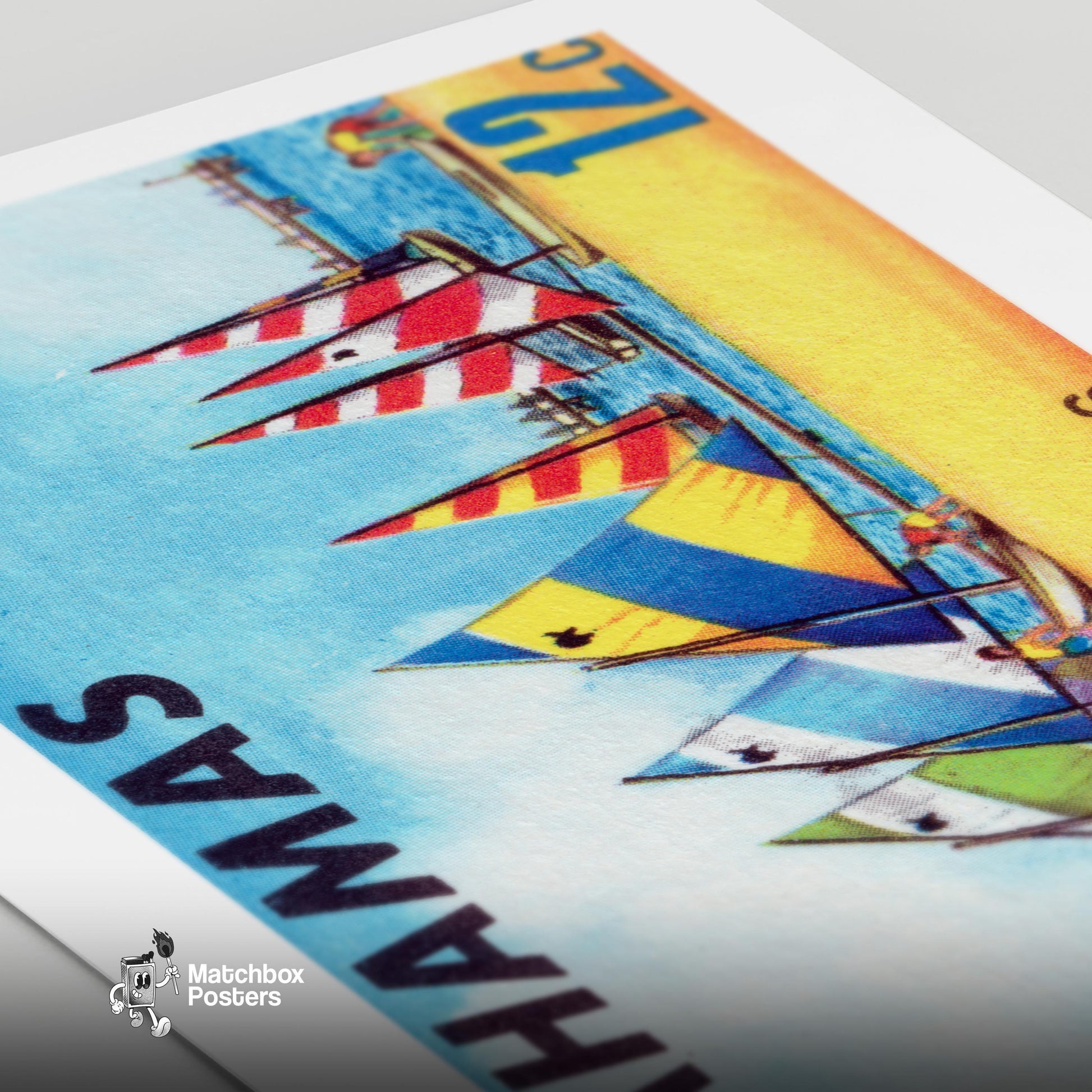 Colorful Sailboats - vintage matchbox label print - close-up detail
