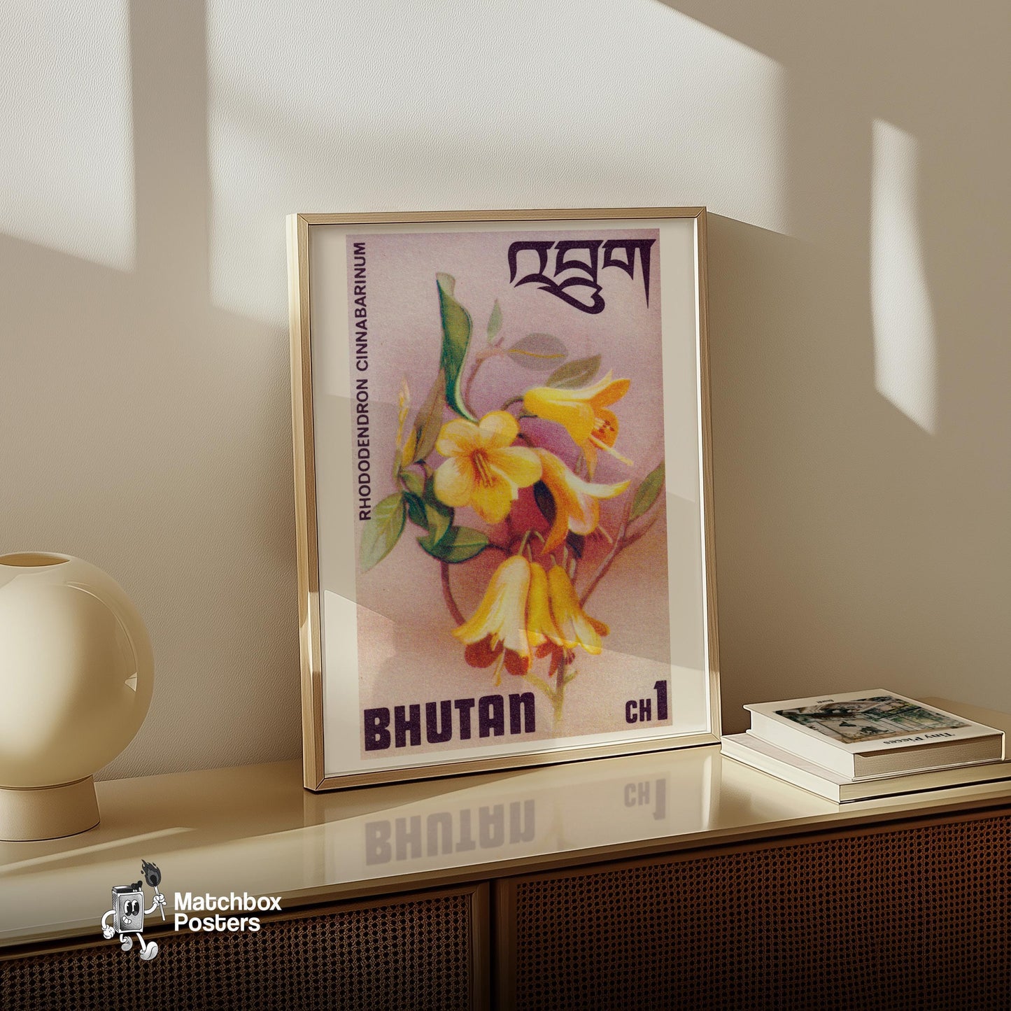 Yellow Rhododendron - vintage matchbox label print - size comparison