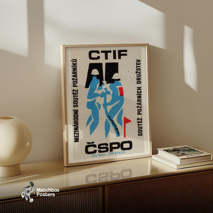 Blue Silhouette Of A Firefighter - vintage matchbox label print - size comparison
