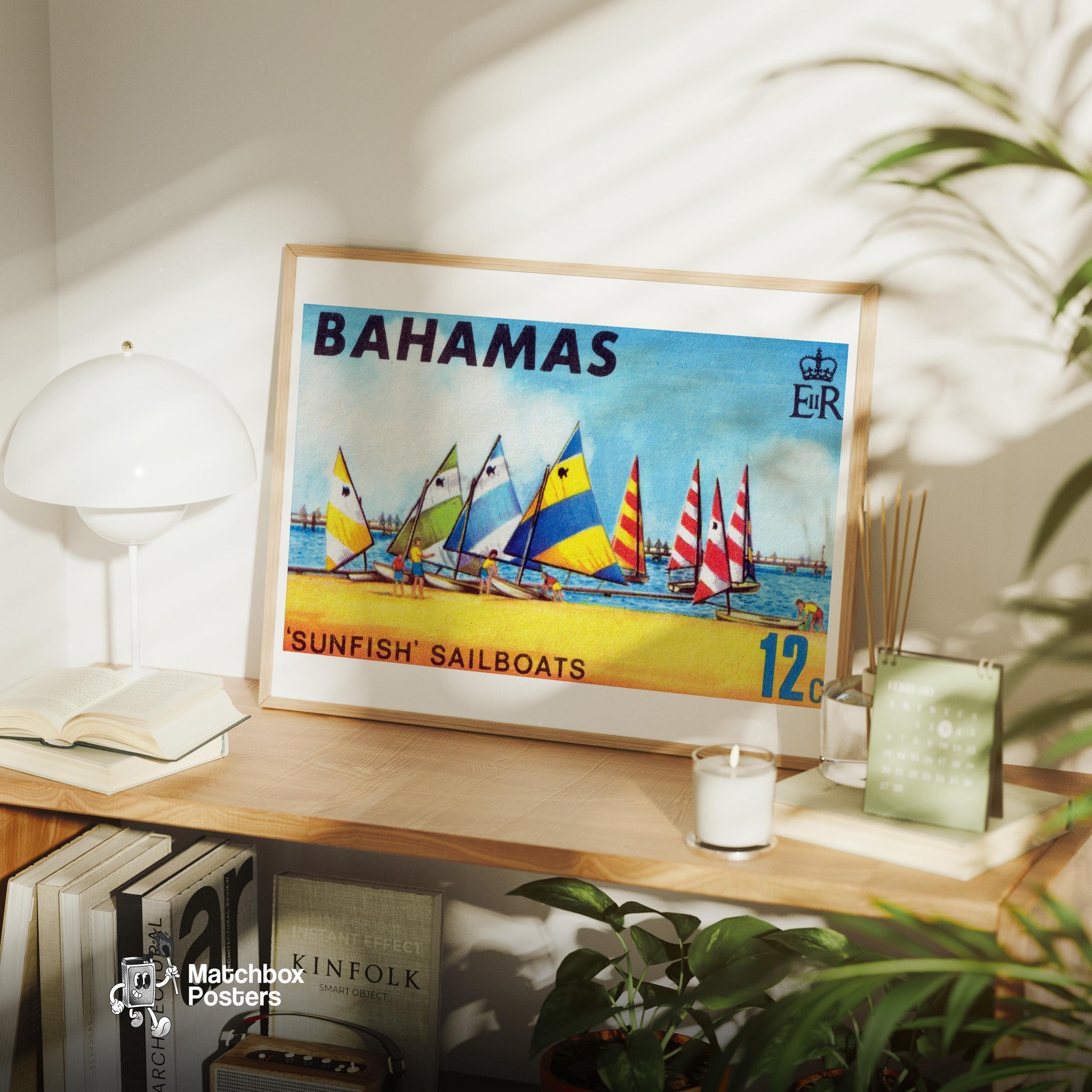Colorful Sailboats - vintage matchbox label print - office wall