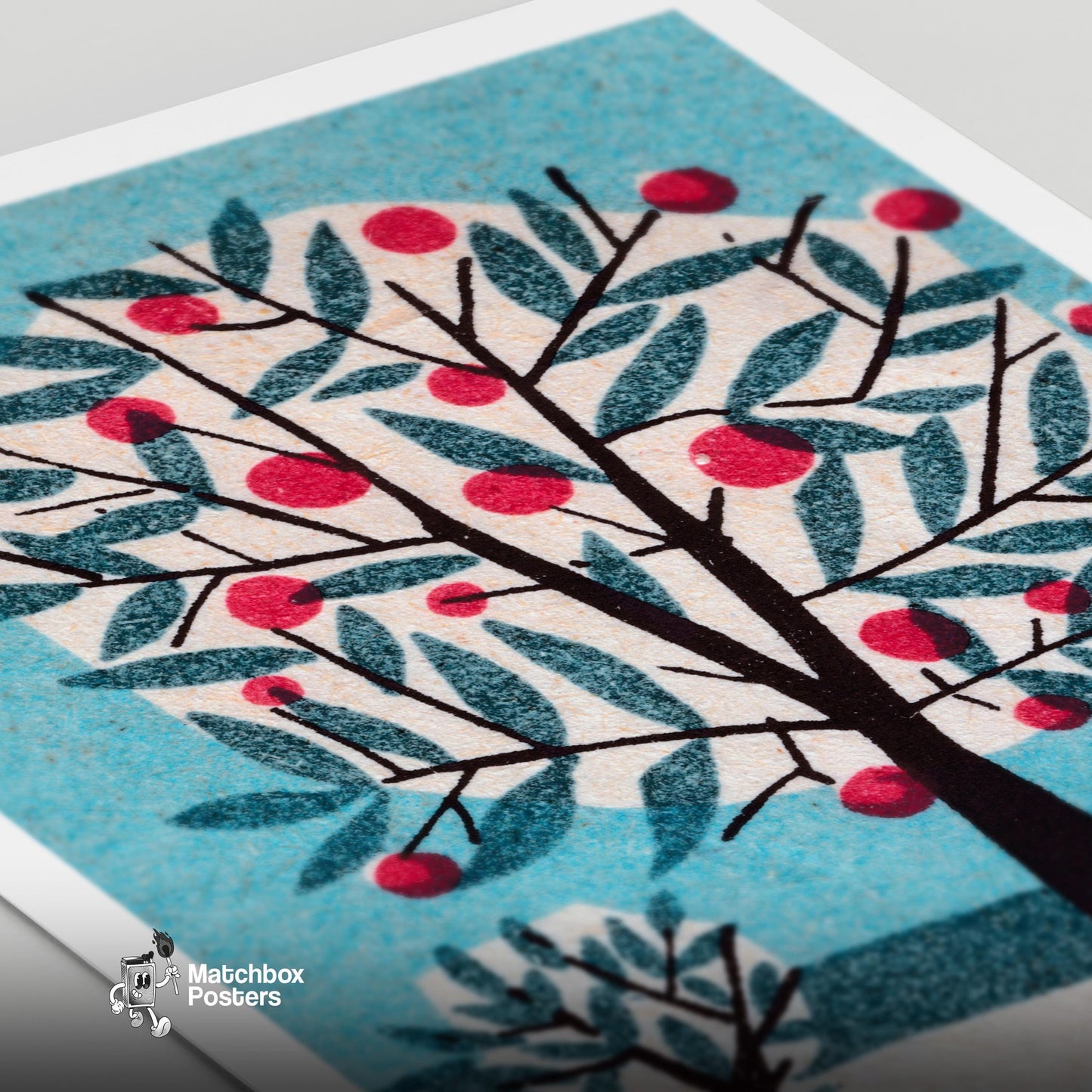 Stylized Tree - vintage matchbox label print - close-up detail