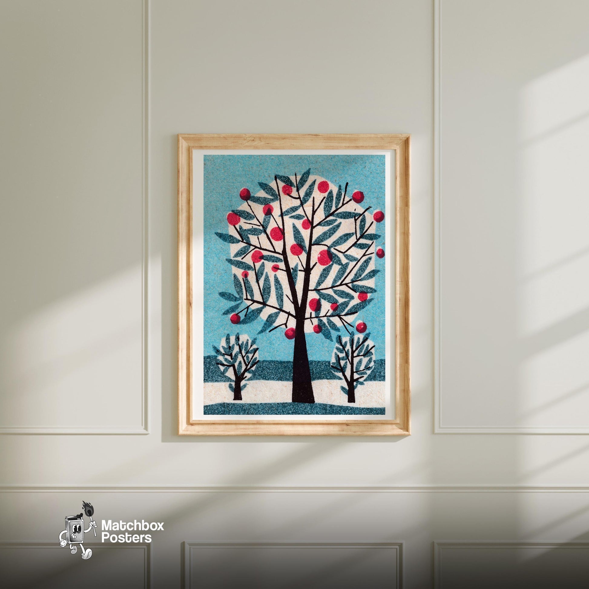 Stylized Tree - vintage matchbox label print - bedroom mockup