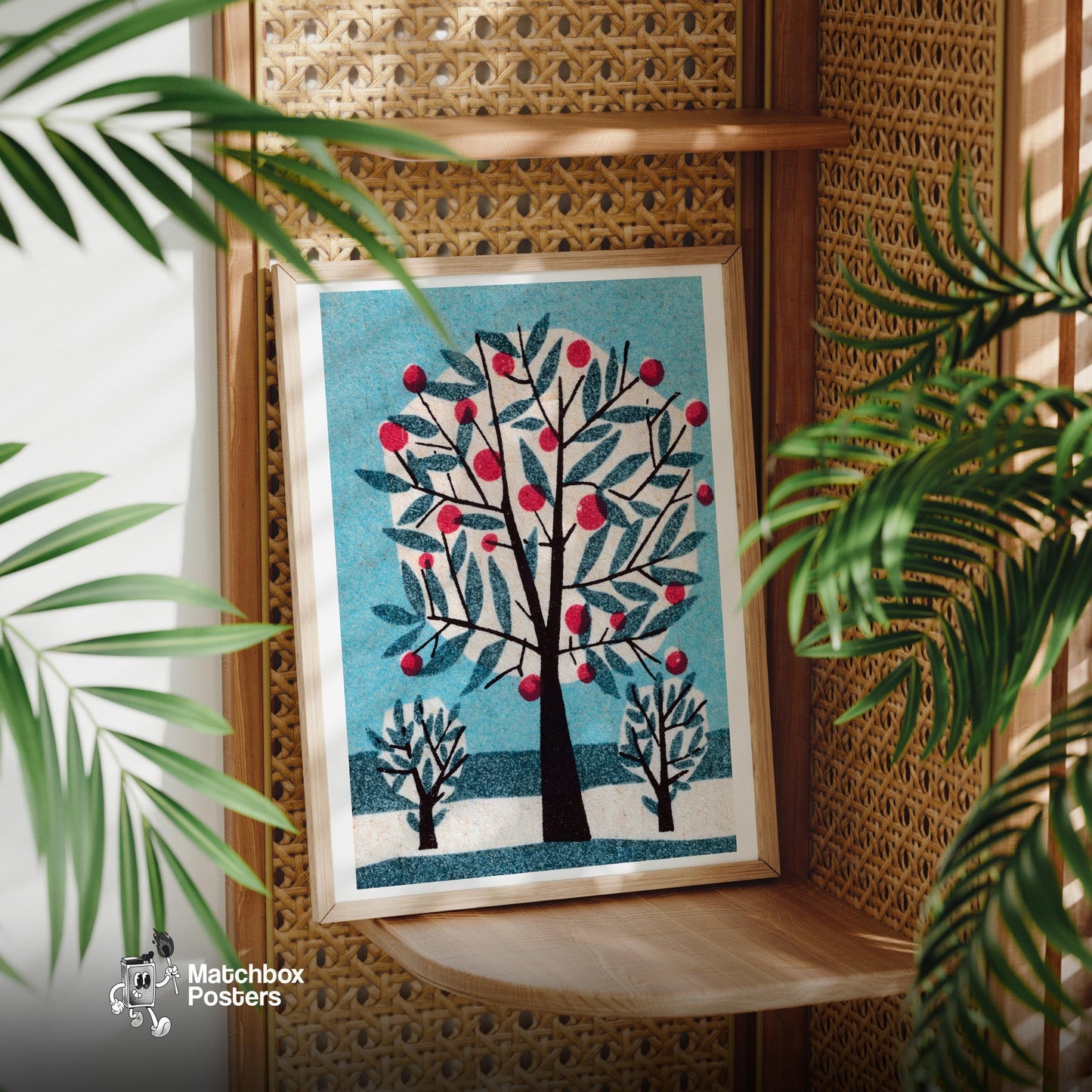 Stylized Tree - vintage matchbox label print - office wall