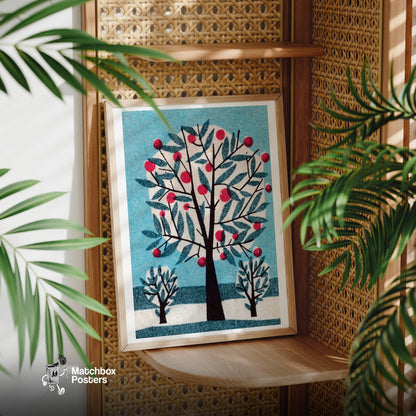 Stylized Tree - vintage matchbox label print - office wall