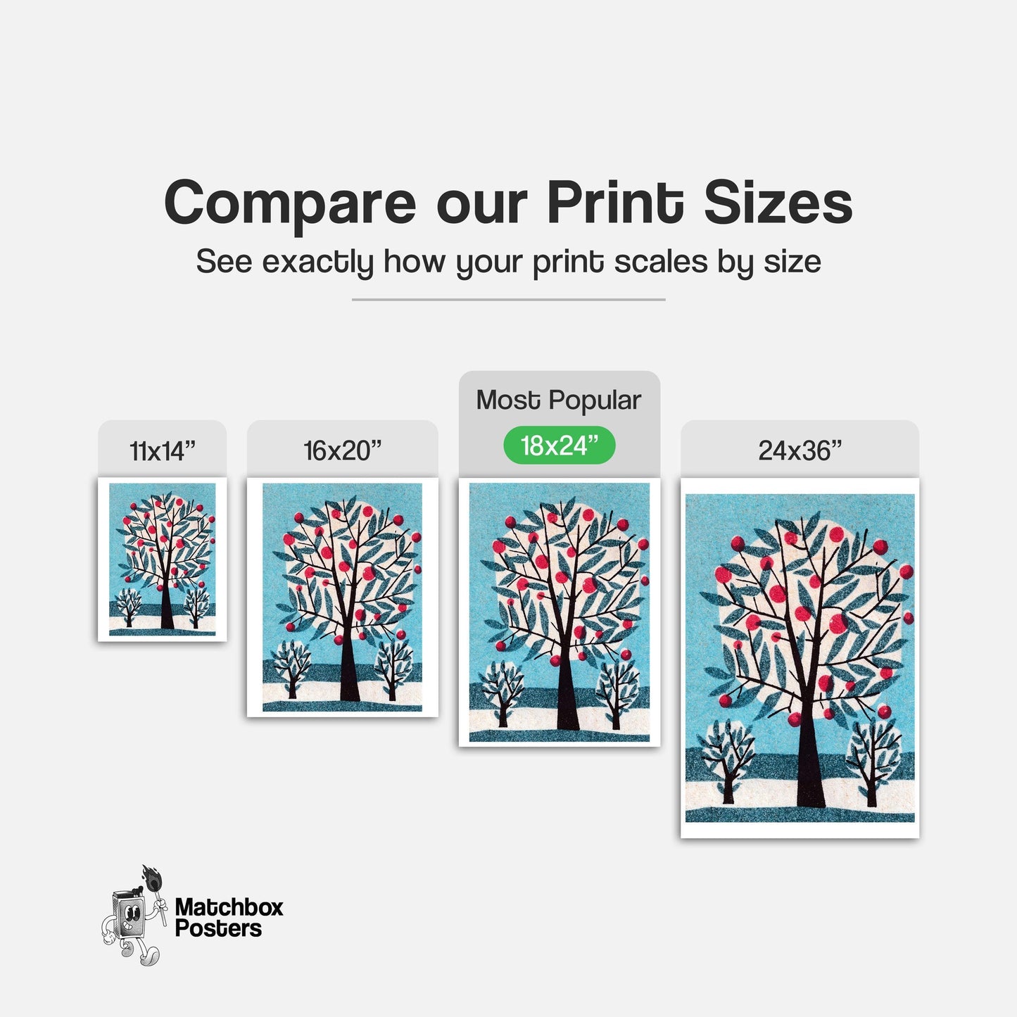 Stylized Tree - vintage matchbox label print - gallery wall preview