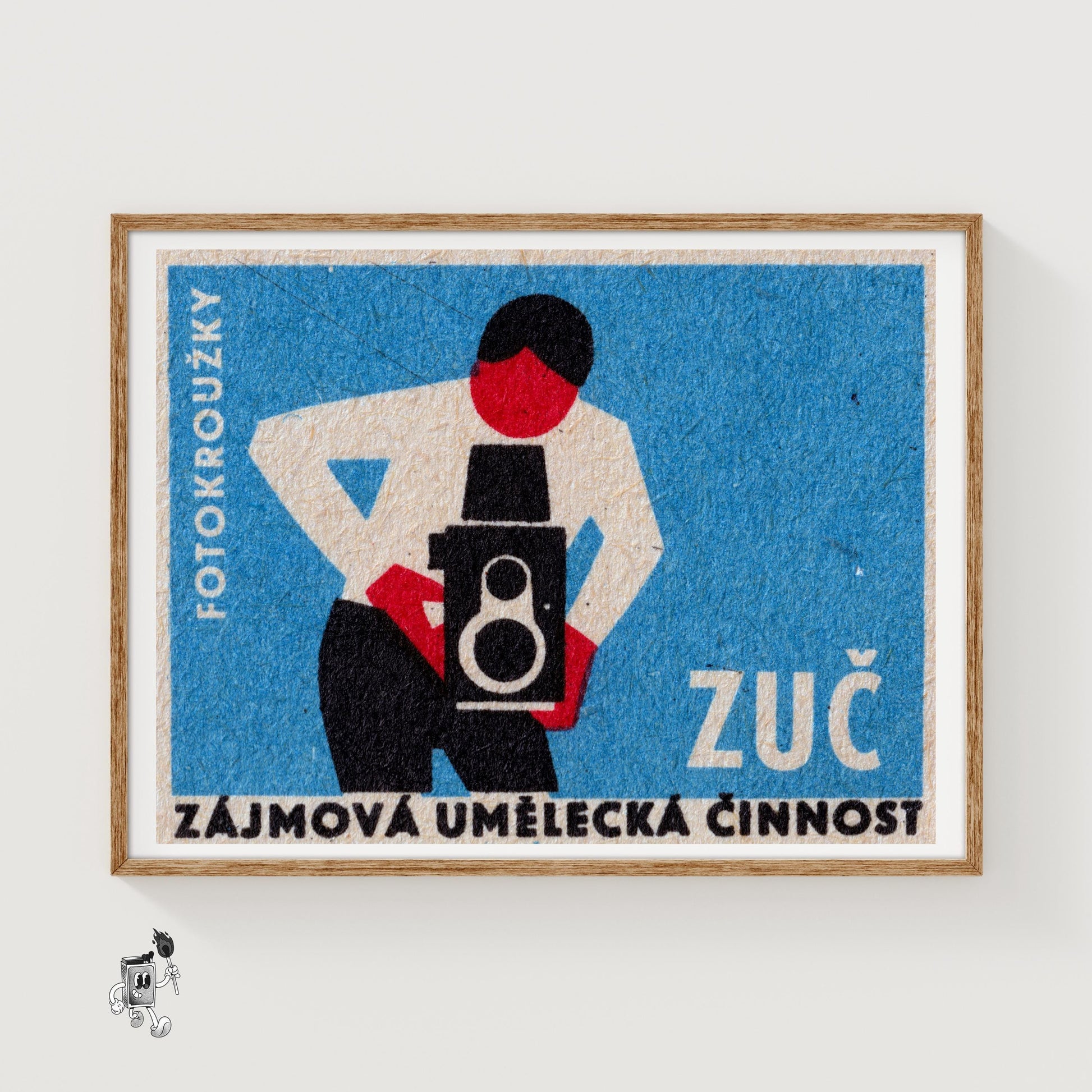 Man with Vintage Camera - vintage matchbox label print