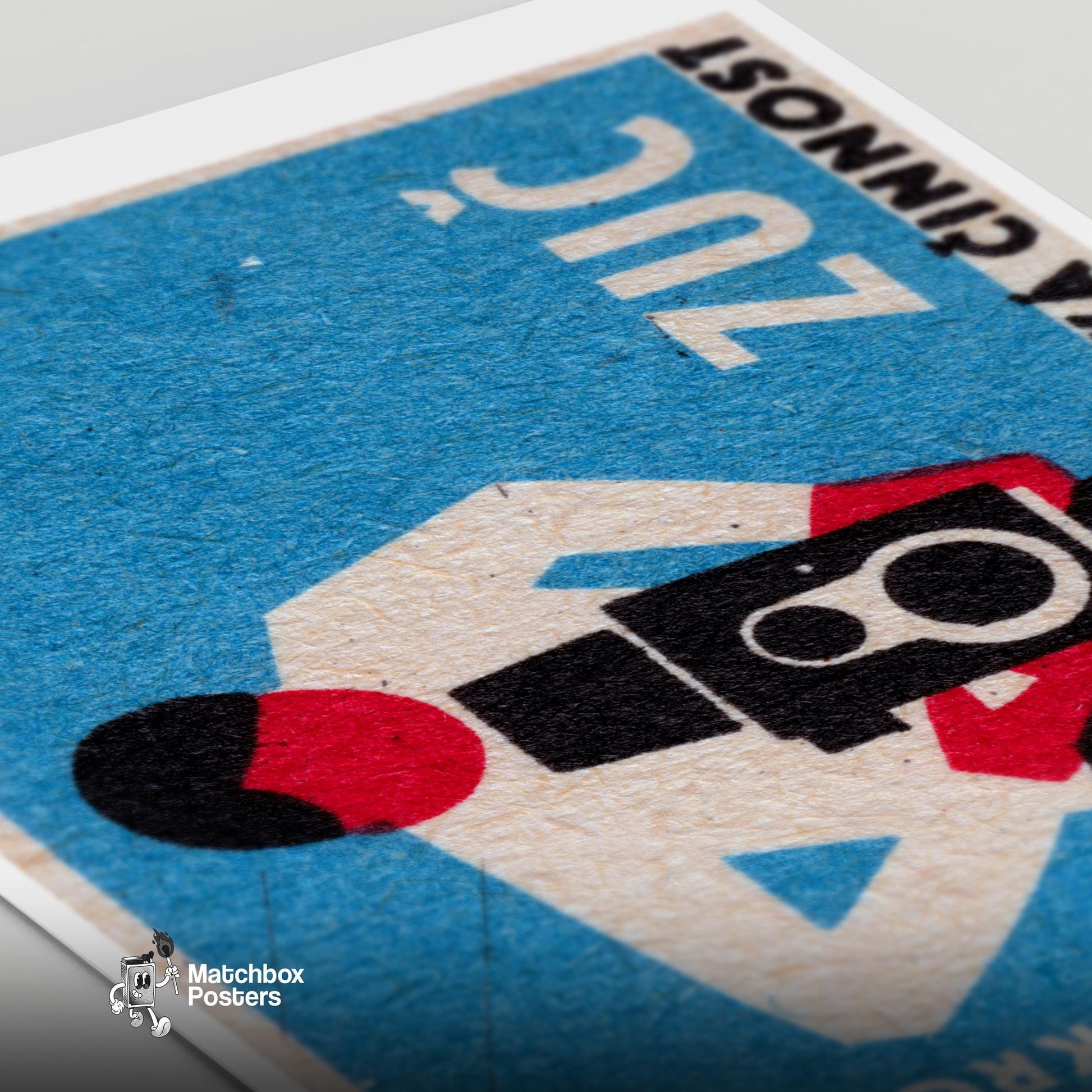 Man with Vintage Camera - vintage matchbox label print - close-up detail