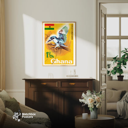 Kingfisher - vintage matchbox label print - living room mockup