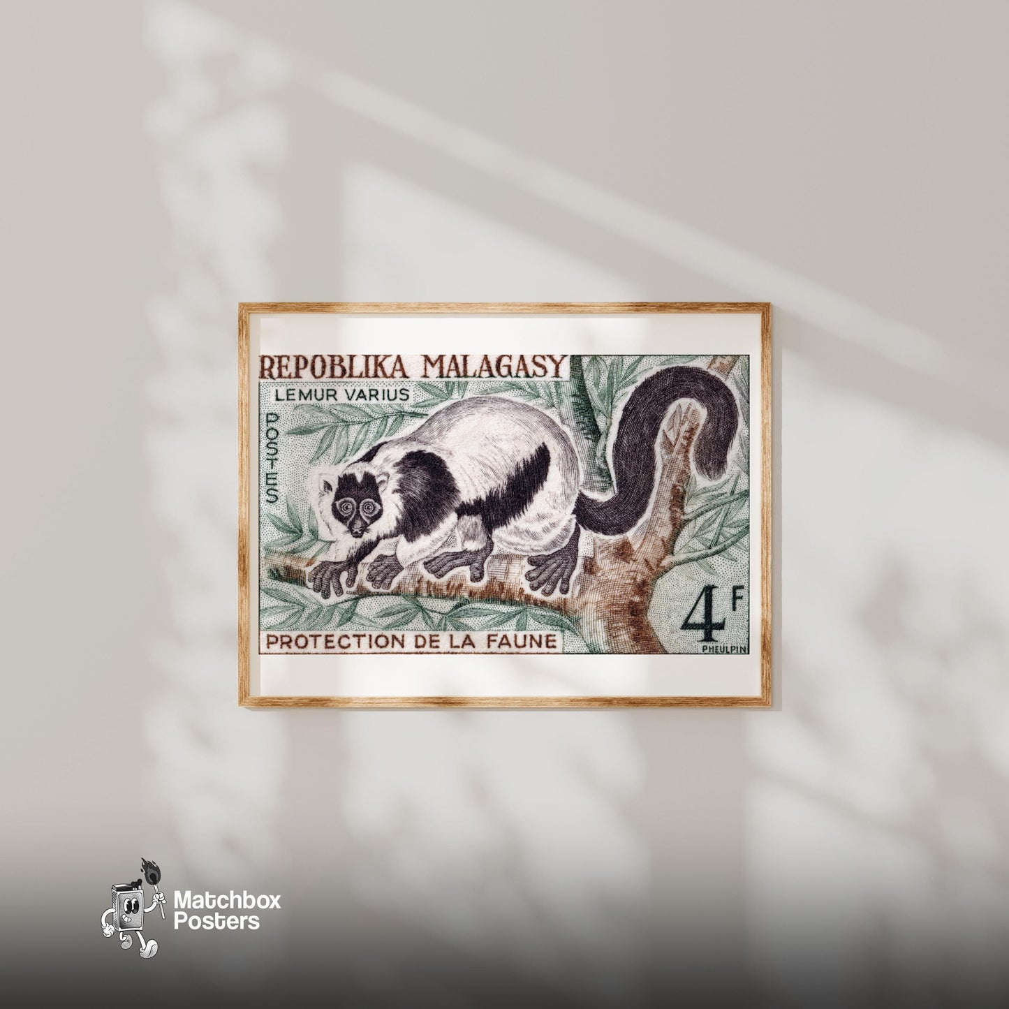 Lemur - vintage matchbox label print - bedroom mockup