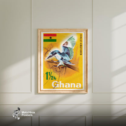 Kingfisher - vintage matchbox label print - bedroom mockup