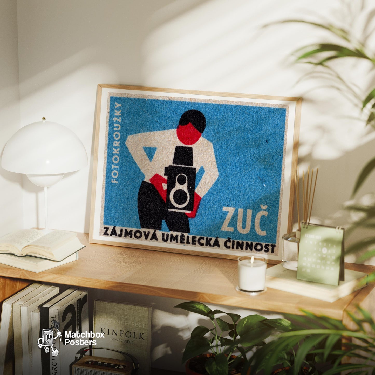 Man with Vintage Camera - vintage matchbox label print - office wall