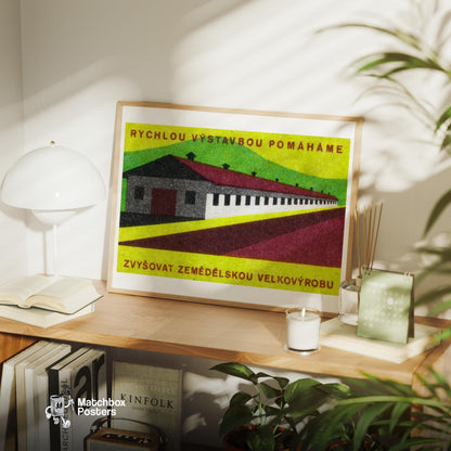Long Industrial Building - vintage matchbox label print - office wall