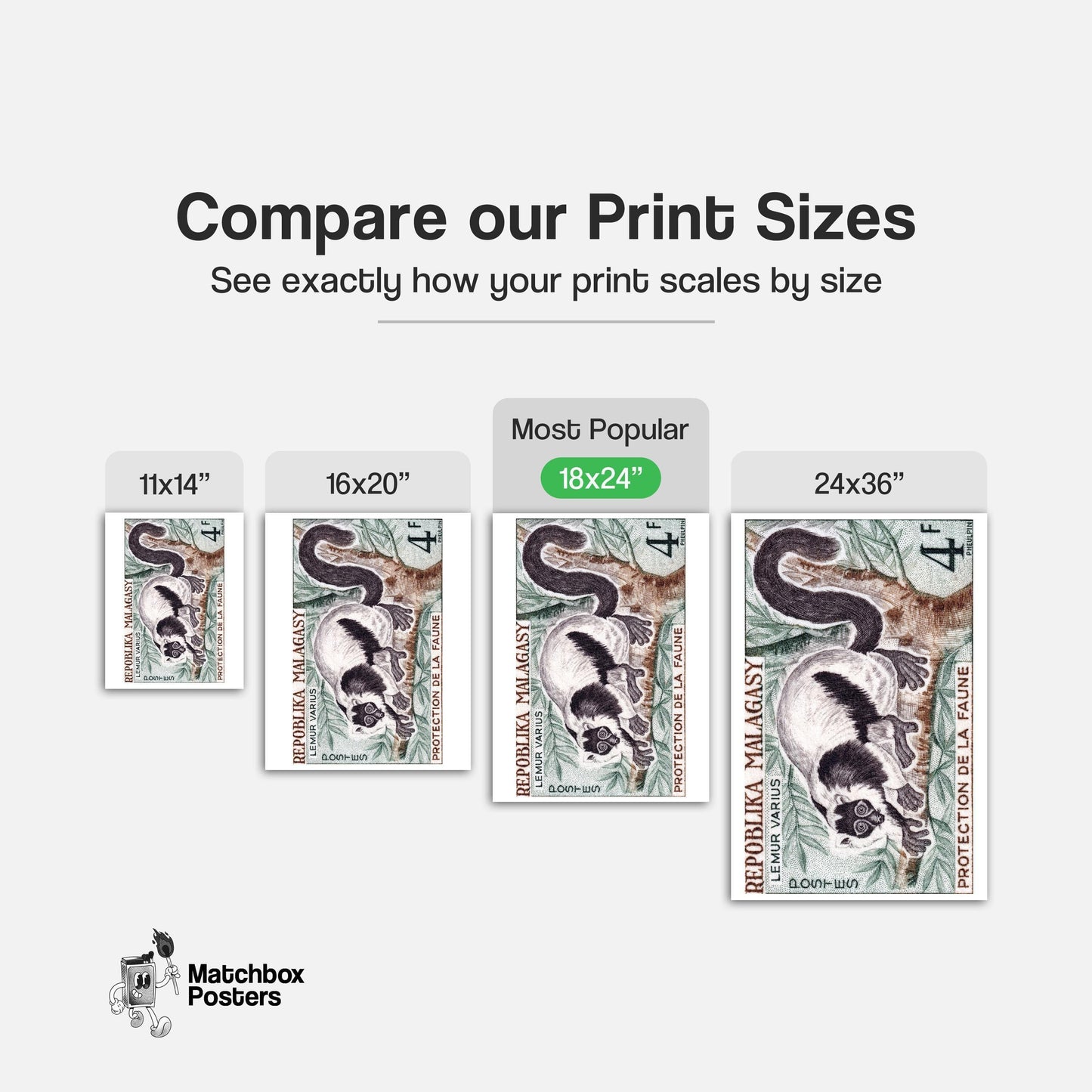Lemur - vintage matchbox label print - gallery wall preview