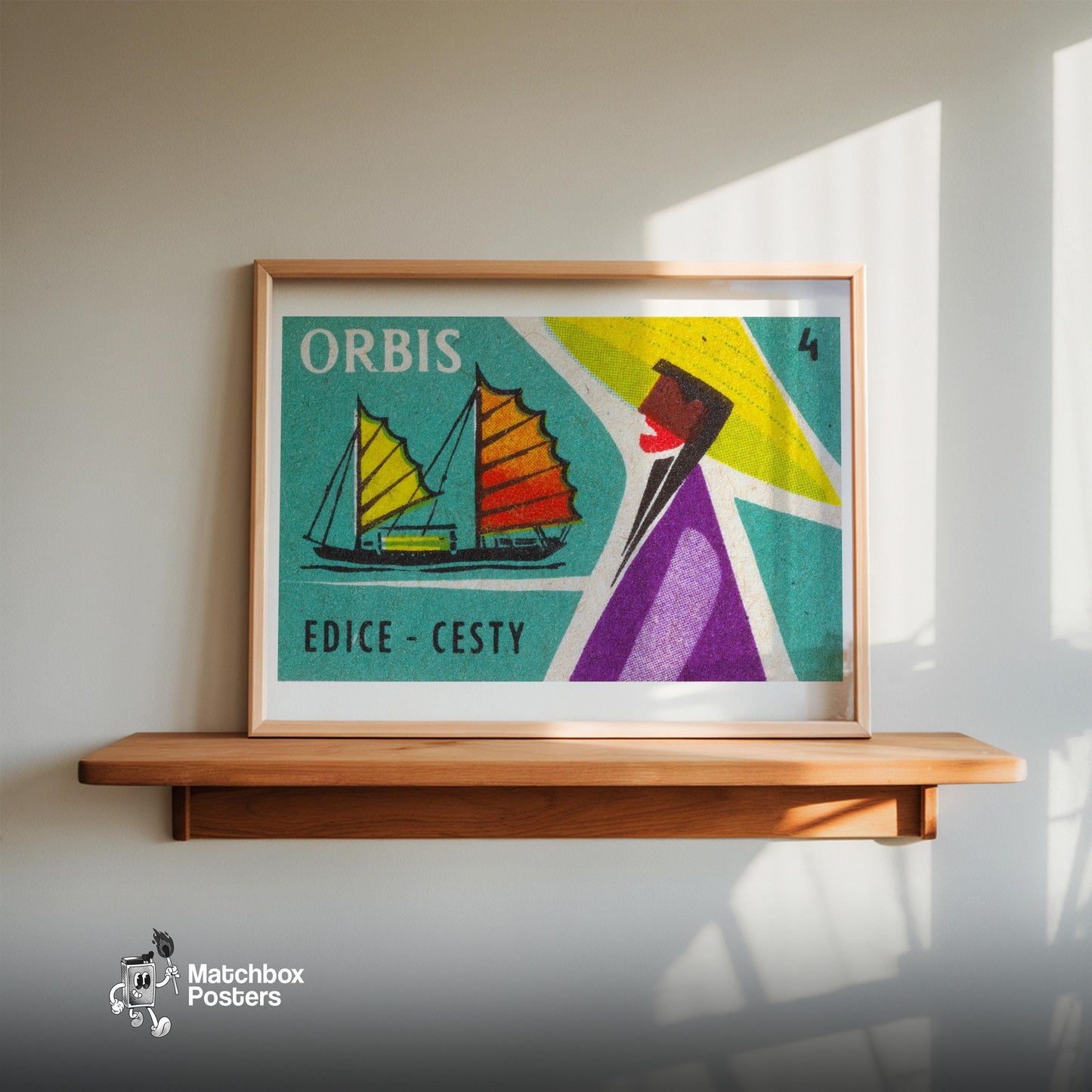 Sailboat Czechoslovakia Mid-Century Matchbox Label - vintage matchbox label print - size comparison