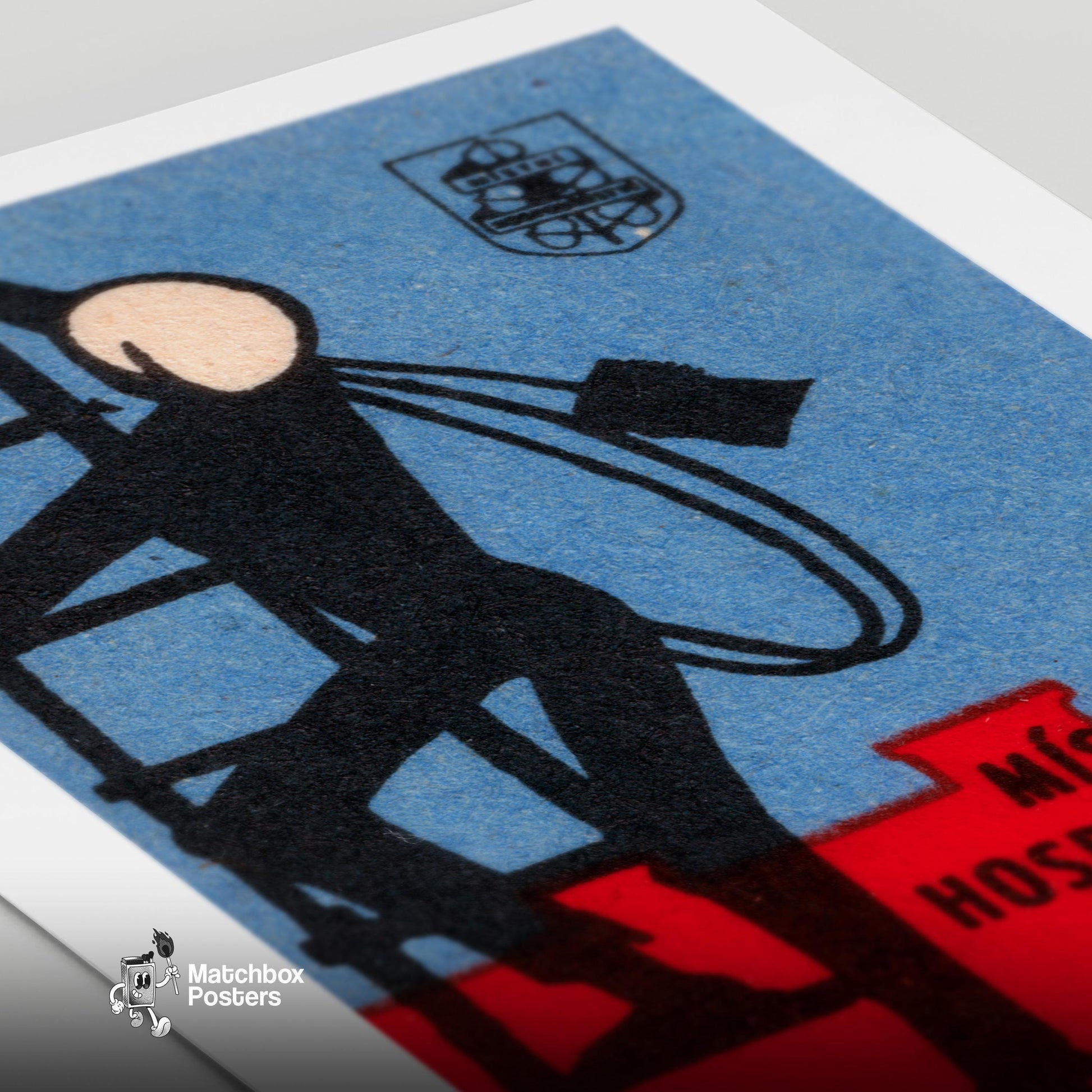 Worker Climbing Ladder - vintage matchbox label print - close-up detail