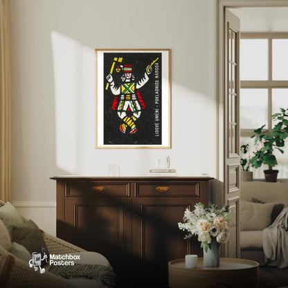 Dancing Folk King - vintage matchbox label print - living room mockup