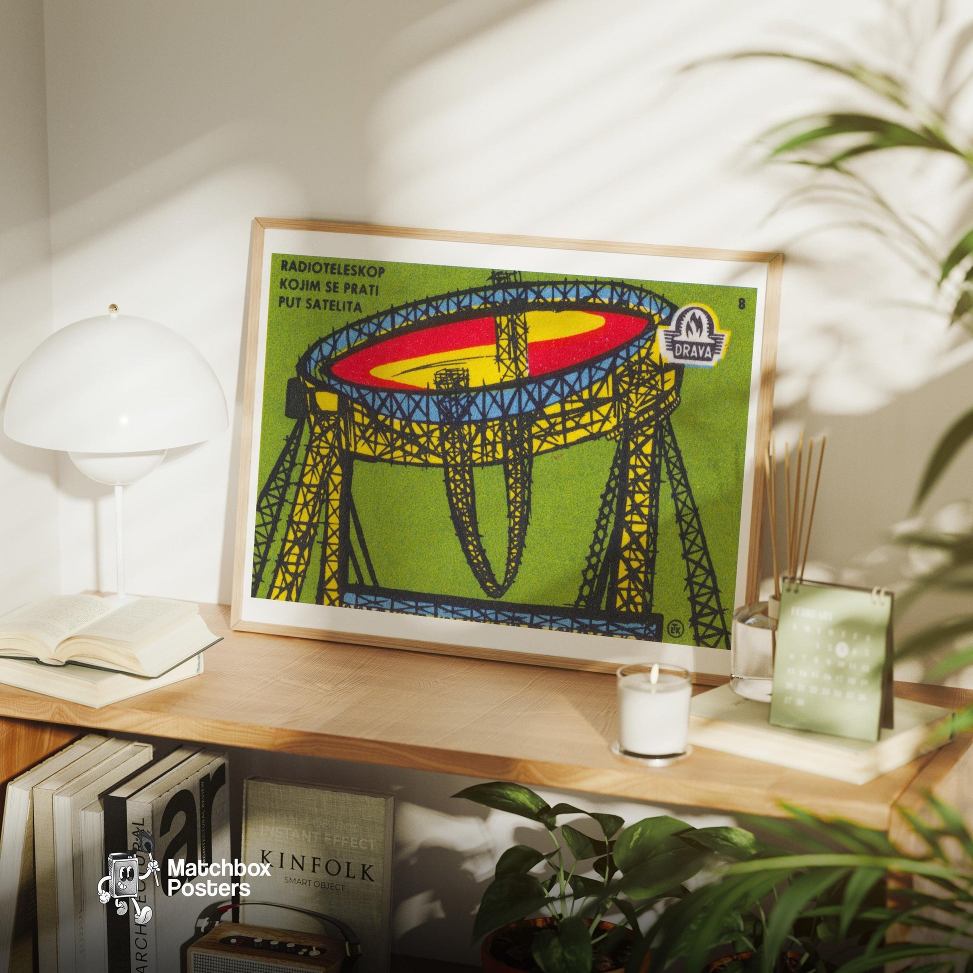 Illustration Of A Radio Telescope - vintage matchbox label print - office wall