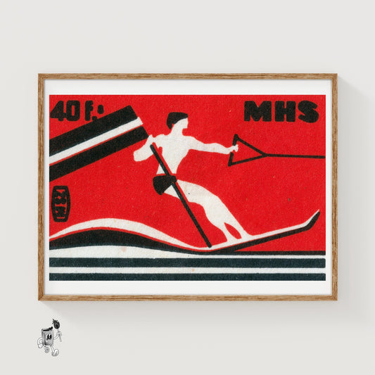 Water Ski - vintage matchbox label print