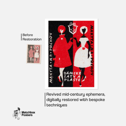 Stylized Figures Of Women - vintage matchbox label print - framed wall art preview
