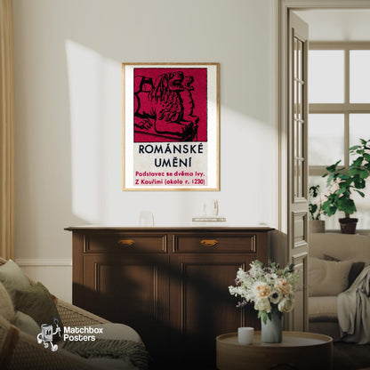 Stylized Romanesque Artwork - vintage matchbox label print - living room mockup