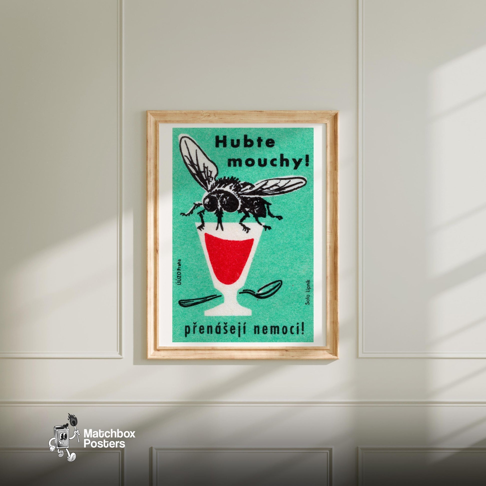 Illustration Of A Fly - vintage matchbox label print - bedroom mockup