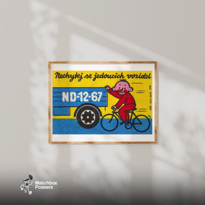 Child on Bicycle - vintage matchbox label print - bedroom mockup