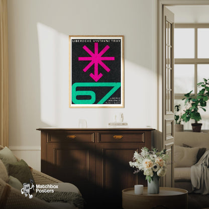 Geometric Pink Star - vintage matchbox label print - living room mockup