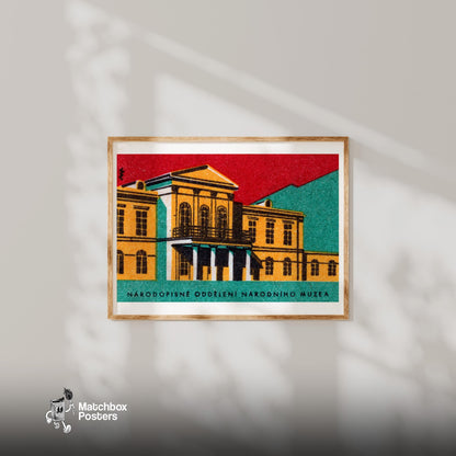 National Museum - vintage matchbox label print - bedroom mockup