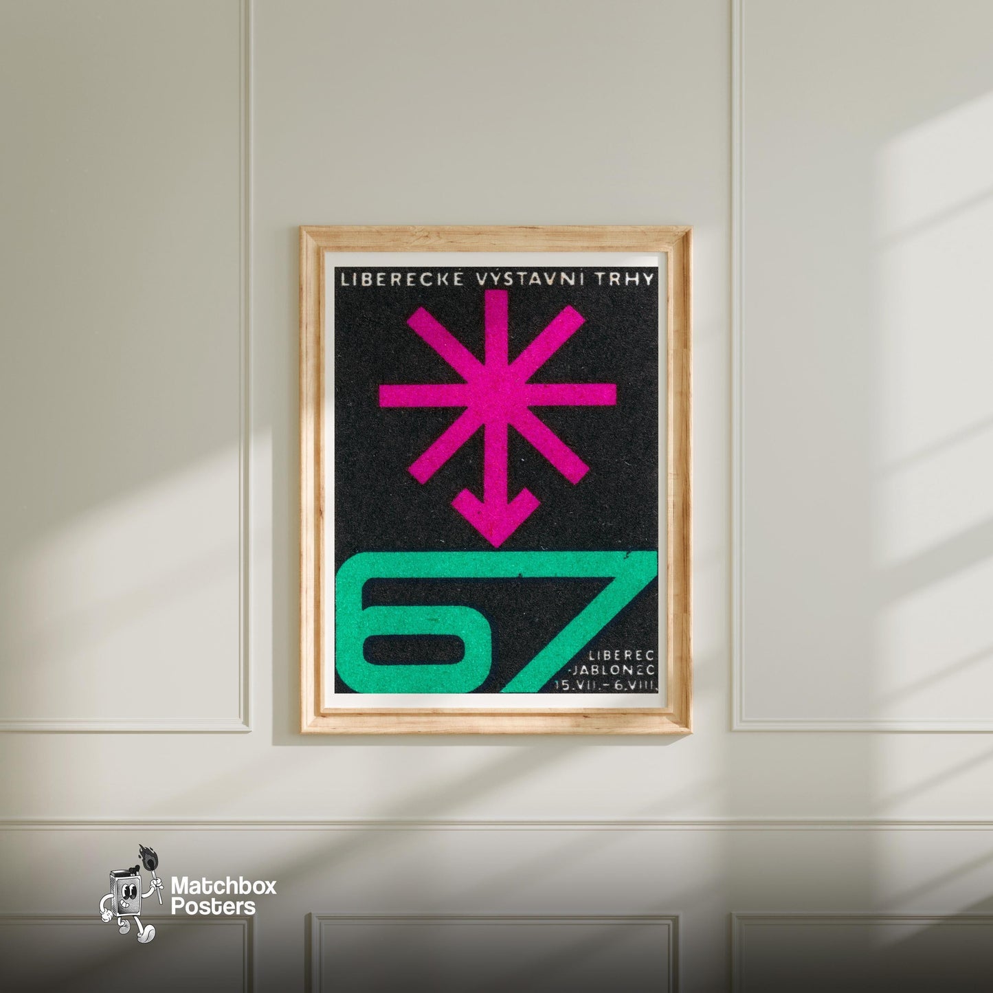 Geometric Pink Star - vintage matchbox label print - bedroom mockup