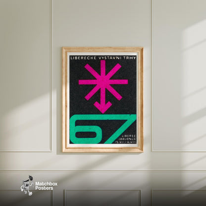 Geometric Pink Star - vintage matchbox label print - bedroom mockup