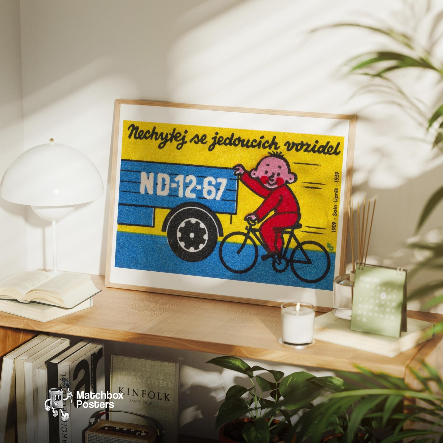 Child on Bicycle - vintage matchbox label print - office wall