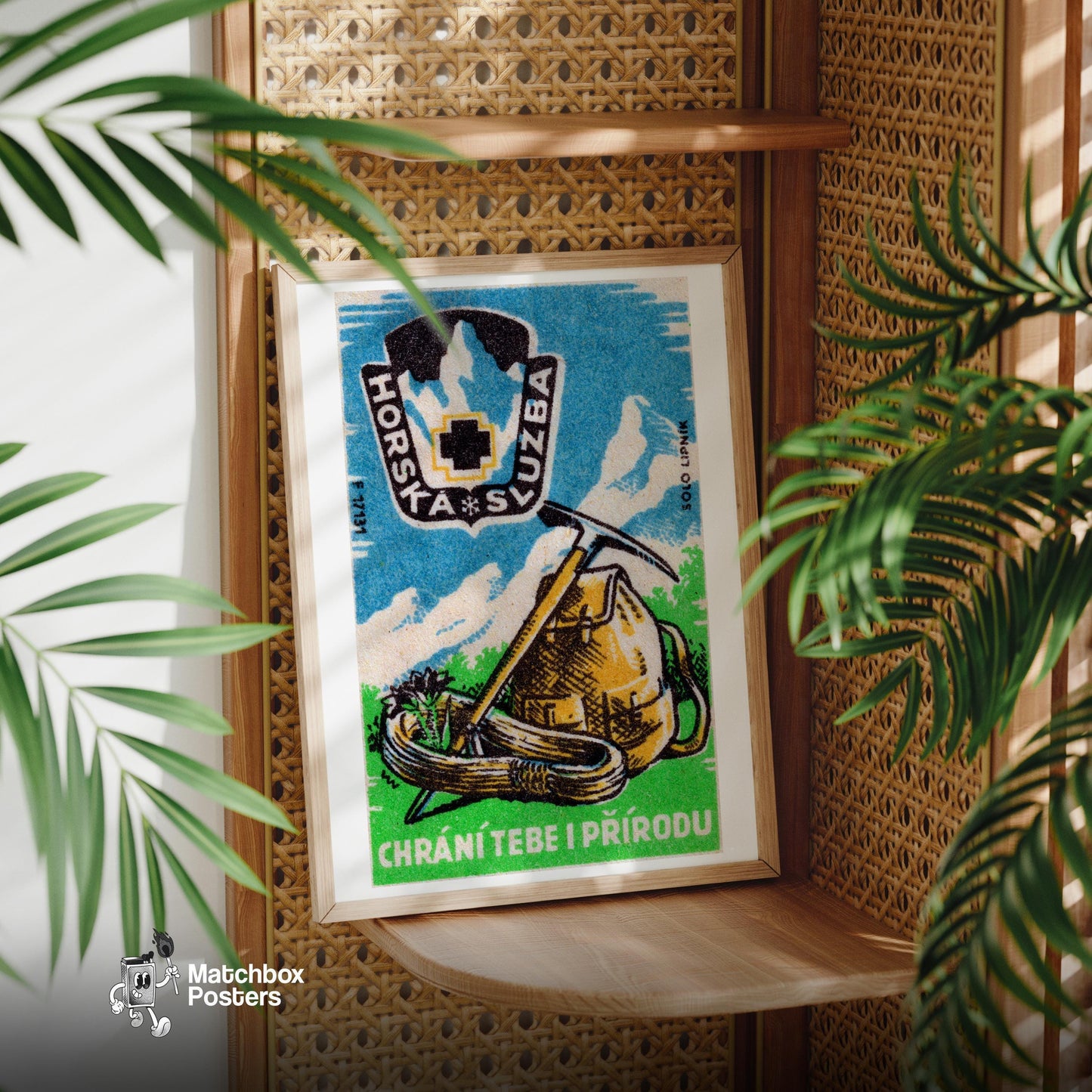 Mountain Climbing Kit - vintage matchbox label print - office wall