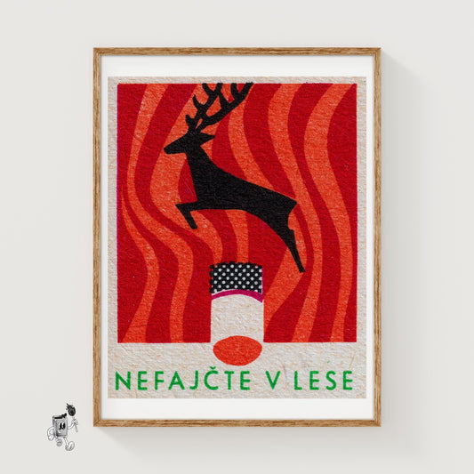 Jumping Deer - vintage matchbox label print