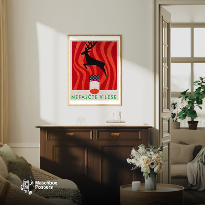 Jumping Deer - vintage matchbox label print - living room mockup