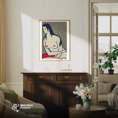 Nude Woman - vintage matchbox label print - living room mockup