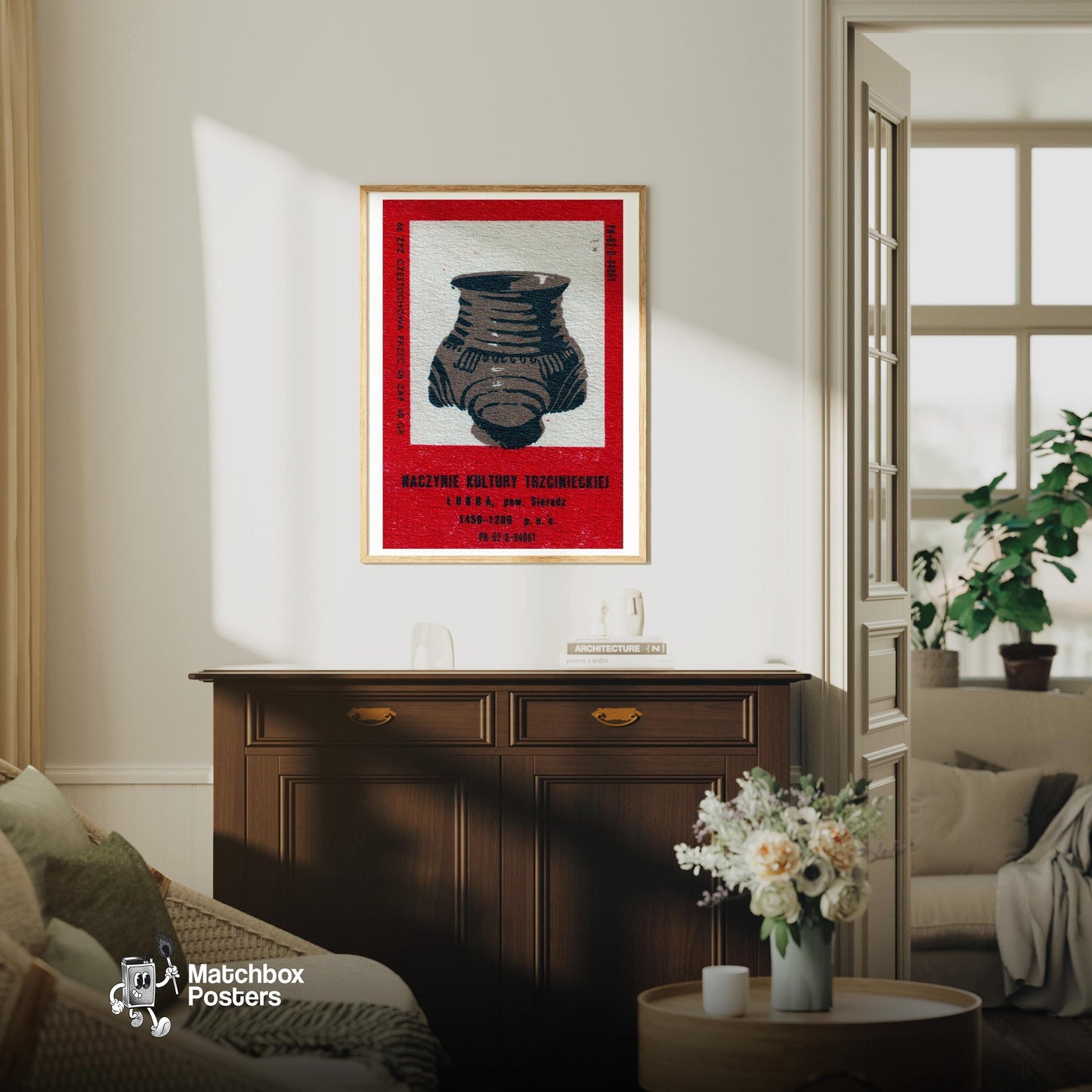 Ancient Pot - vintage matchbox label print - living room mockup