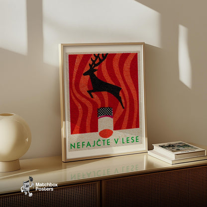 Jumping Deer - vintage matchbox label print - size comparison