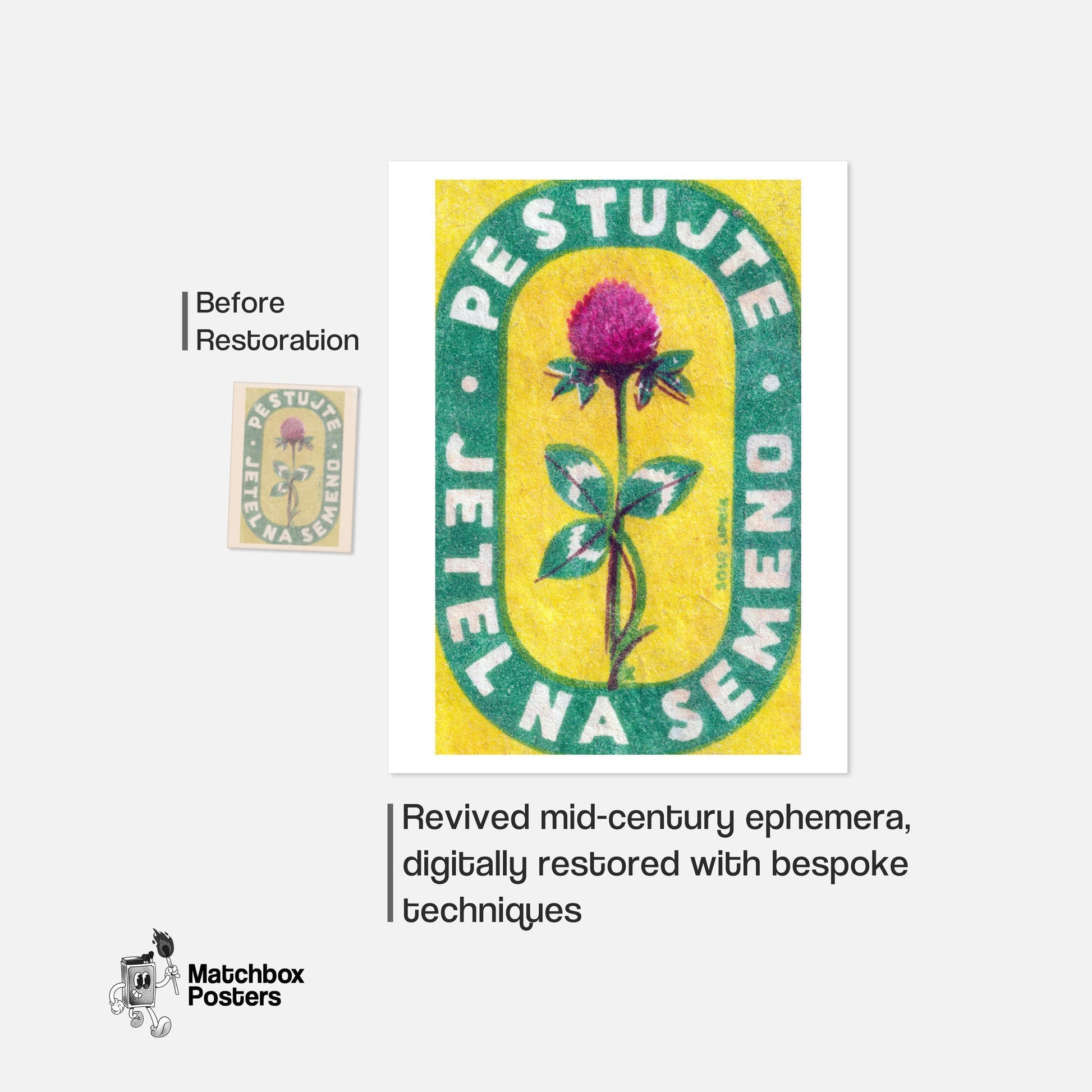 Red Clover Flower - vintage matchbox label print - framed wall art preview