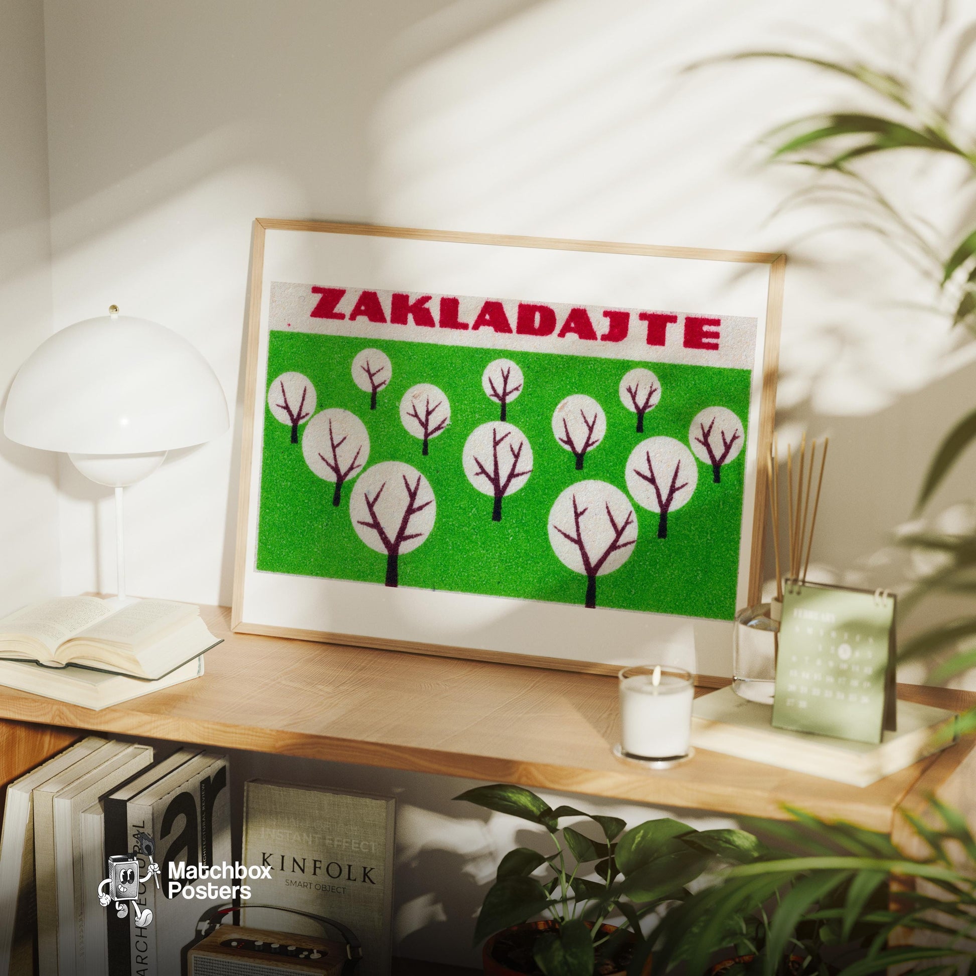 Stylized Trees - vintage matchbox label print - office wall