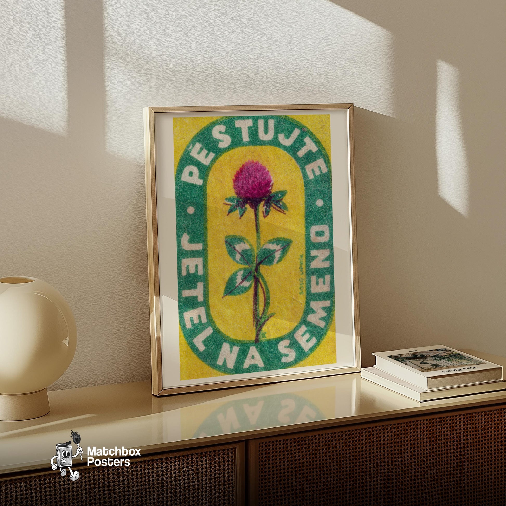 Red Clover Flower - vintage matchbox label print - size comparison