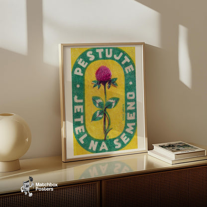 Red Clover Flower - vintage matchbox label print - size comparison