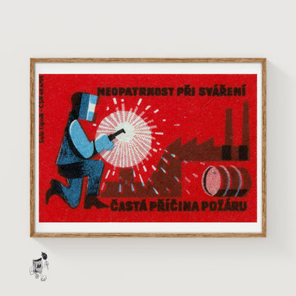 Welder - vintage matchbox label print