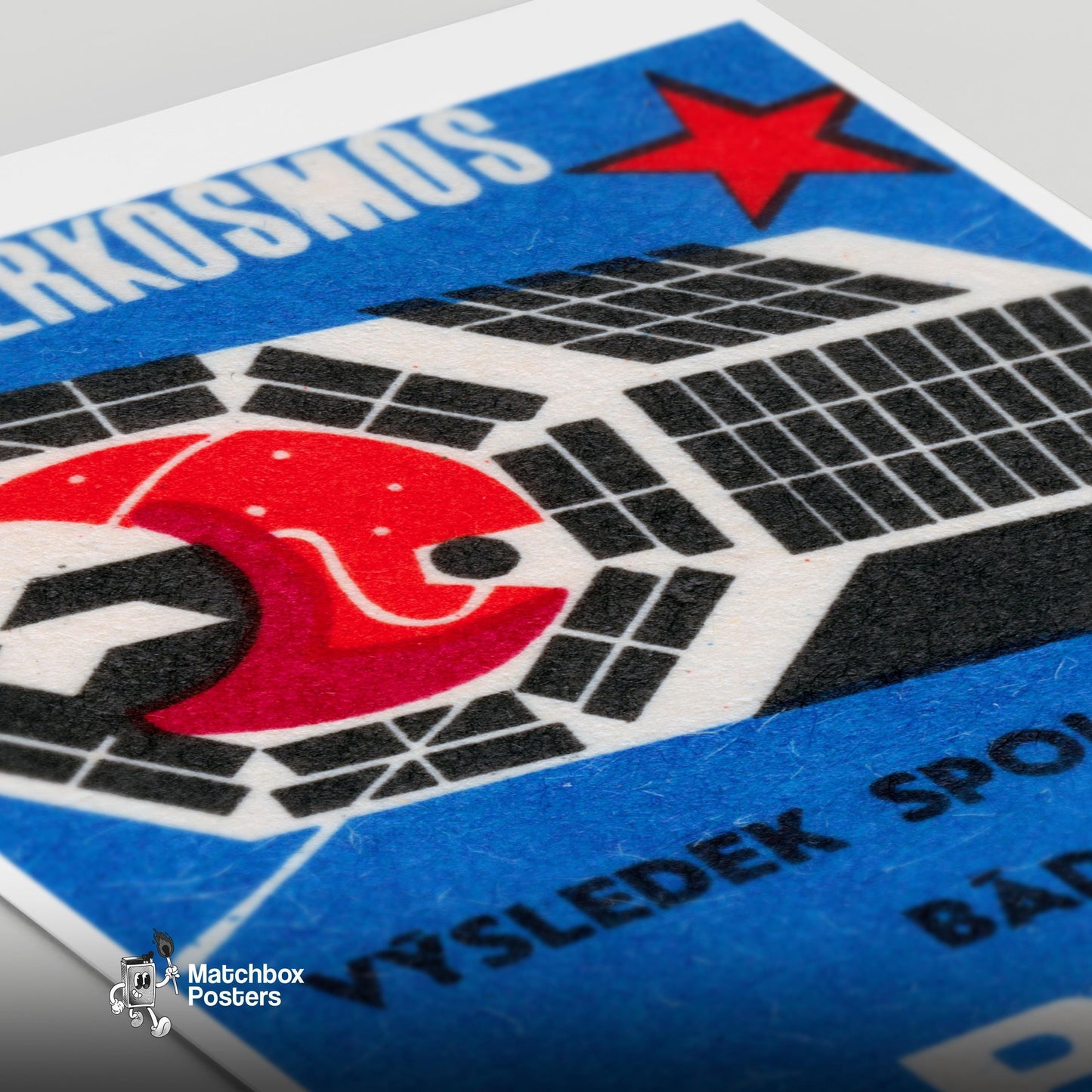 Satellite - vintage matchbox label print - close-up detail