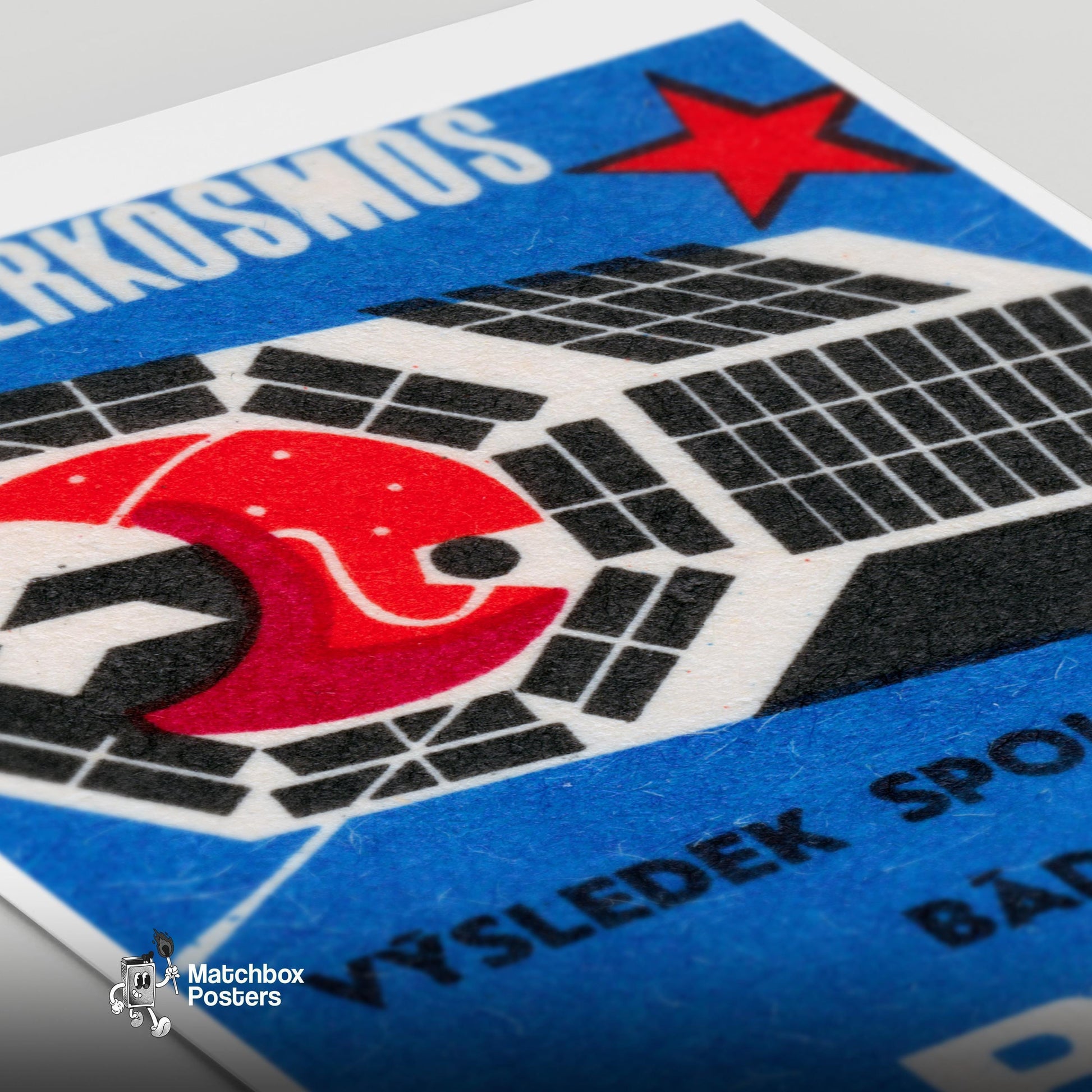 Satellite - vintage matchbox label print - close-up detail