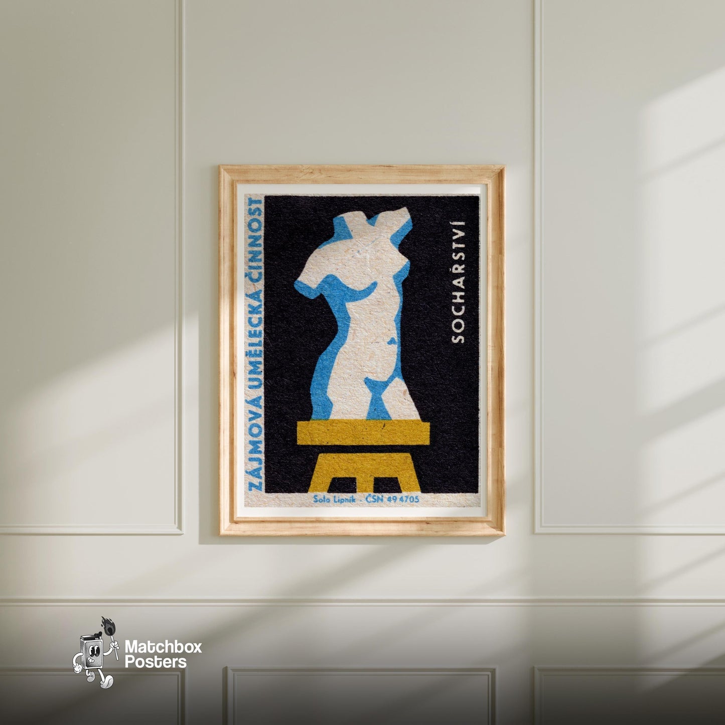 Sculpture Bust - vintage matchbox label print - bedroom mockup
