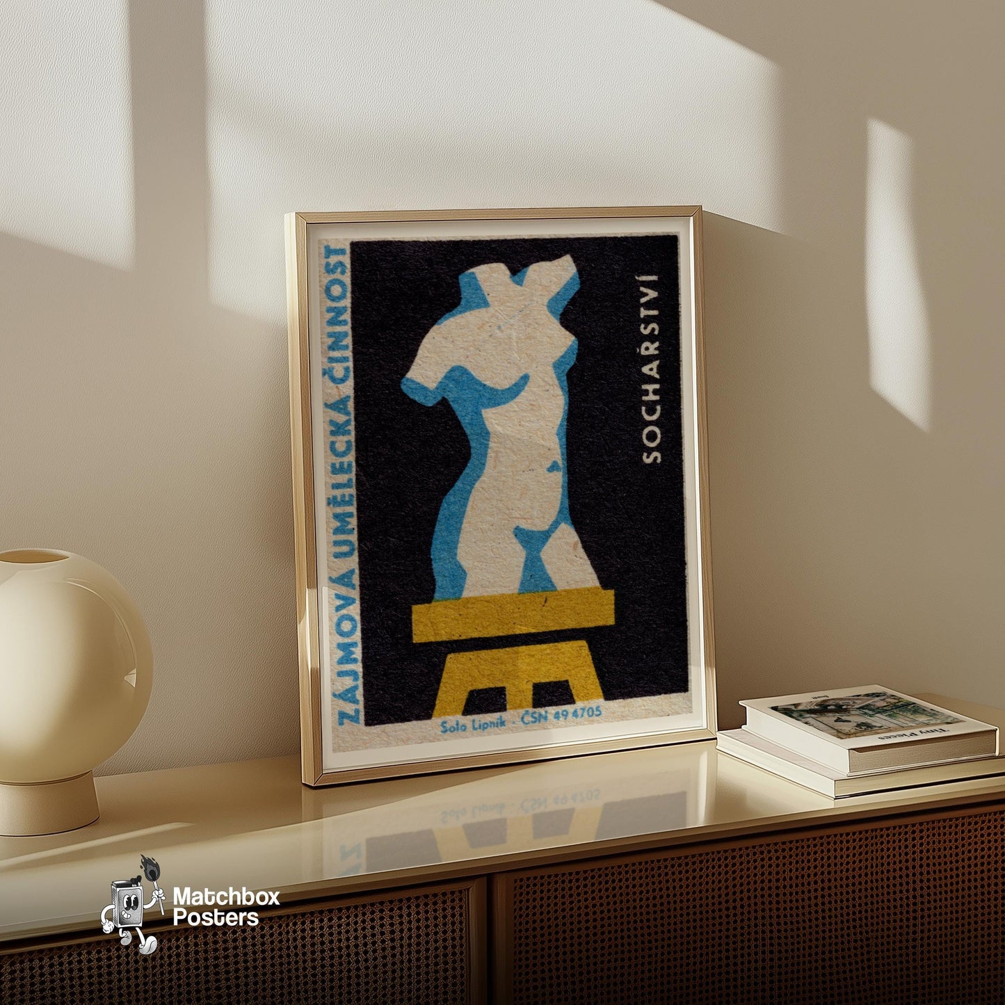 Sculpture Bust - vintage matchbox label print - size comparison