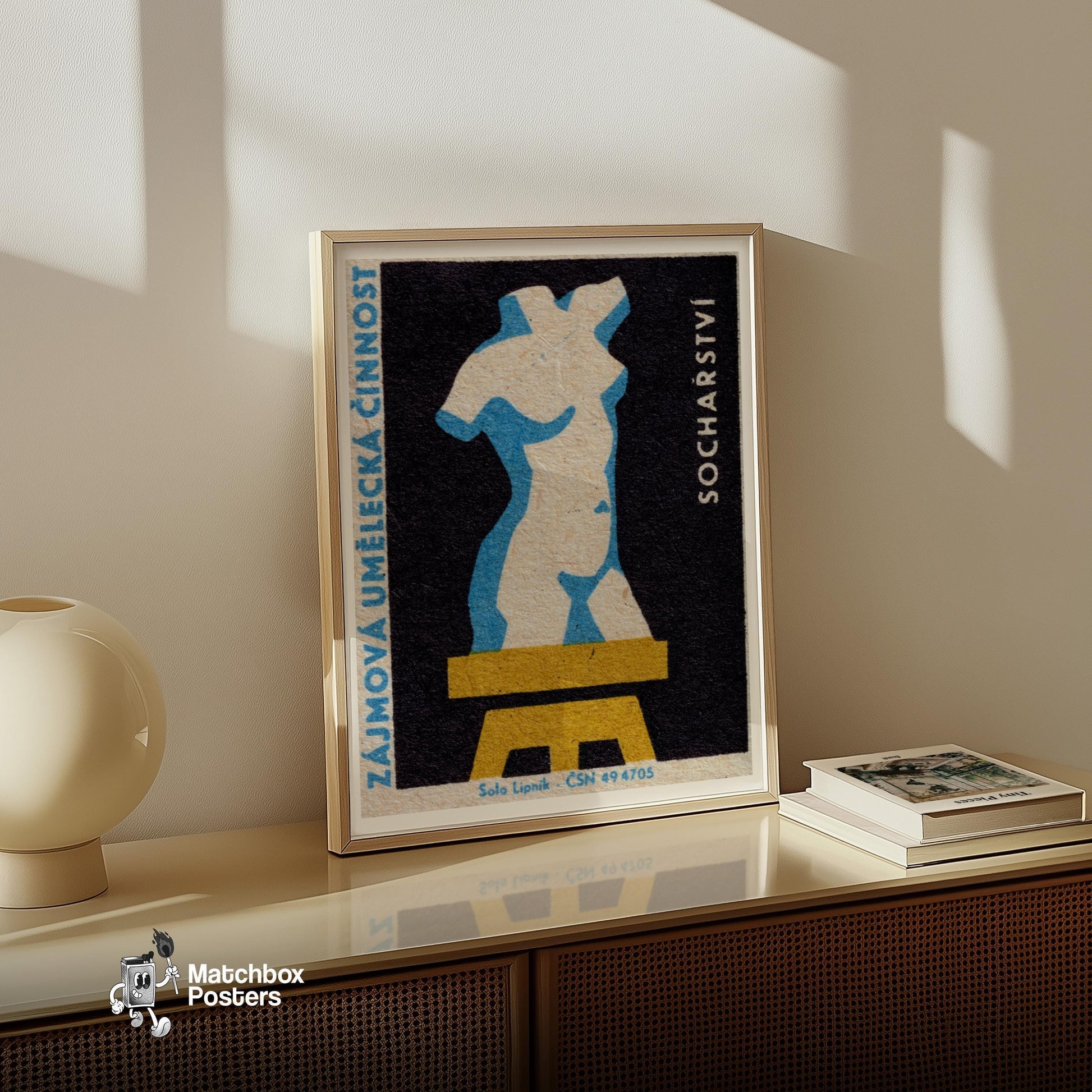 Sculpture Bust - vintage matchbox label print - size comparison
